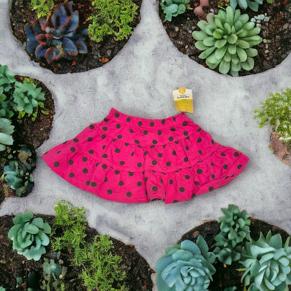 5/$35 Carter's Girls Skirt Sz 12 Months Brown‎ Pink Polka Dots Knit Skirt NEW